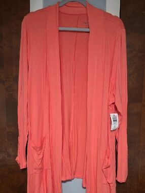NWT SIZE 3 Torrid Coral Orange Supersoft Long Sleeve Ruched Cardigan W/ Pockets